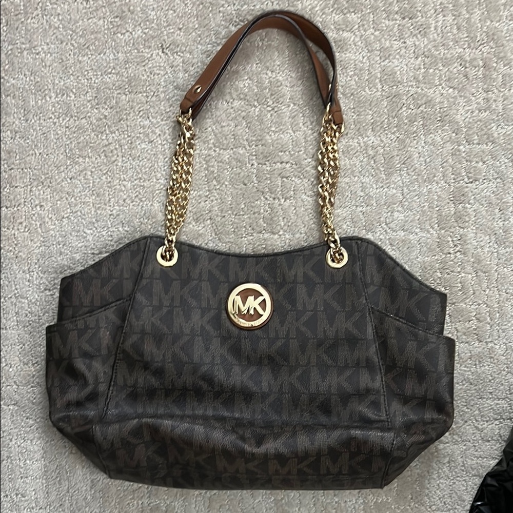 Michael Kors Brown Gold Shoulder Bag with Chain Straps